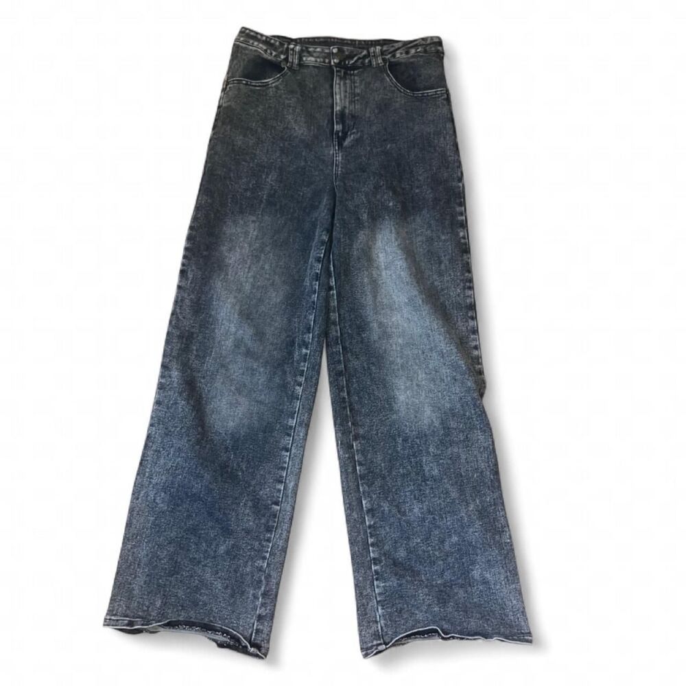 blanc Women's Black Distressed Loose High Waist Wide Leg Jeans SZ M